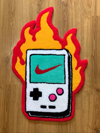 Flaming Game Boy Hand Tufted Rug