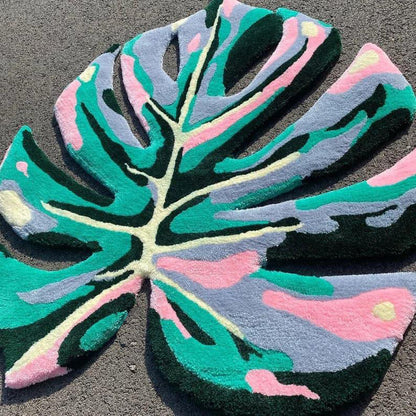 Contemporary Green Leaf Hand Tufted Rug