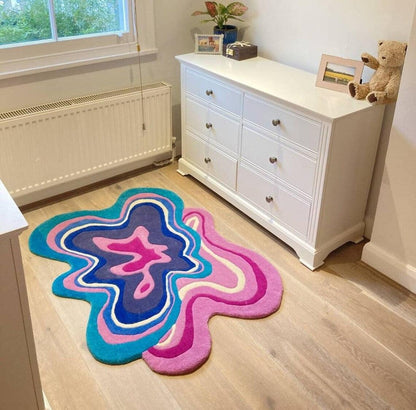 Abstract Irregular Hand Tufted Rug (Pink/ Blue)